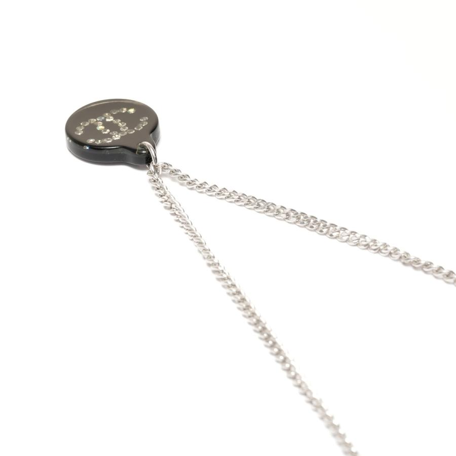 シャネル CHANEL ネックレス 03A 2003 ココマーク 黒 サークル ラインストーン シルバー【中古】の画像