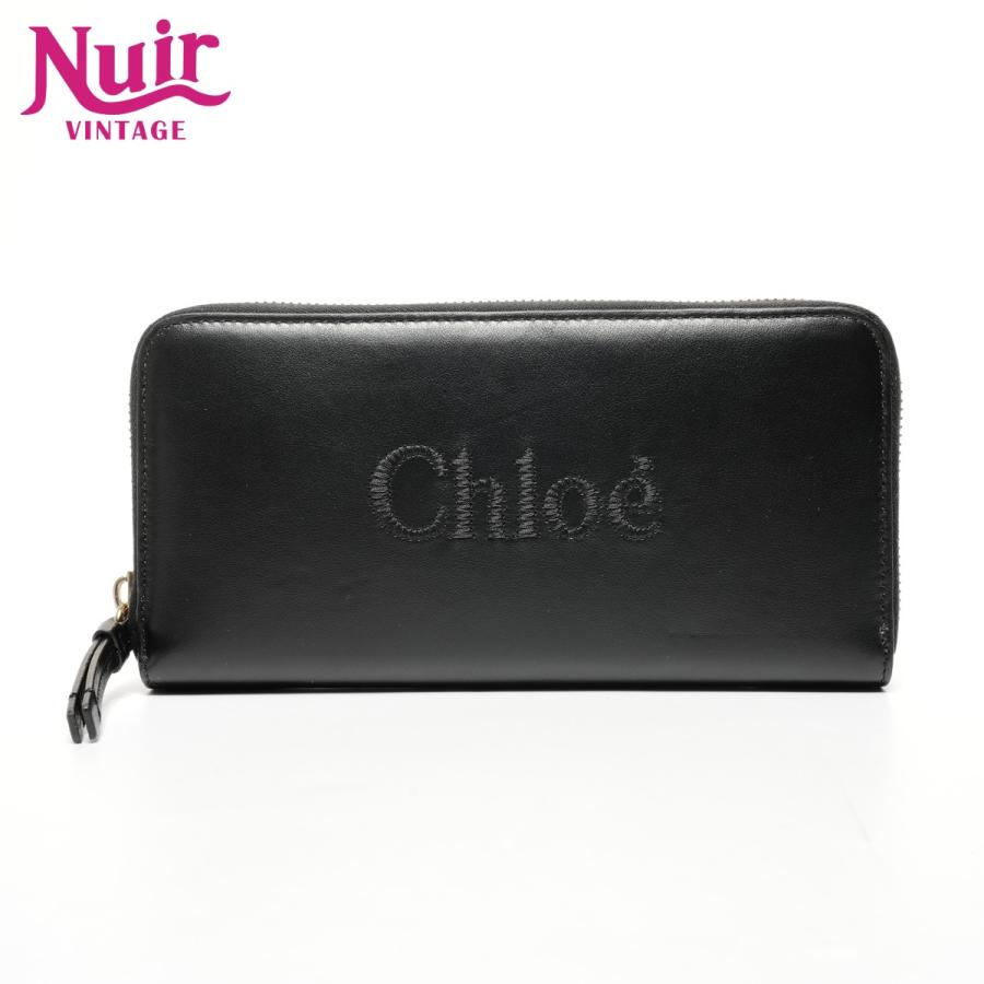 Chloe（クロエ） 長財布 レザー ラウンドジップ ロゴ ブラック【中古
