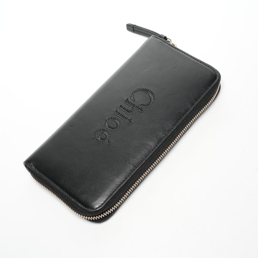 Chloe（クロエ） 長財布 レザー ラウンドジップ ロゴ ブラック【中古 