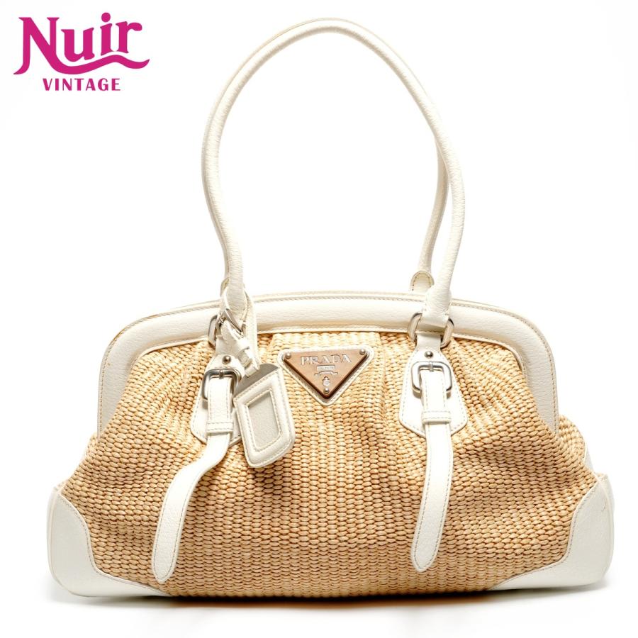 PRADA（プラダ） ハンドバッグ ラフィア カゴバッグ レザー ブラウン