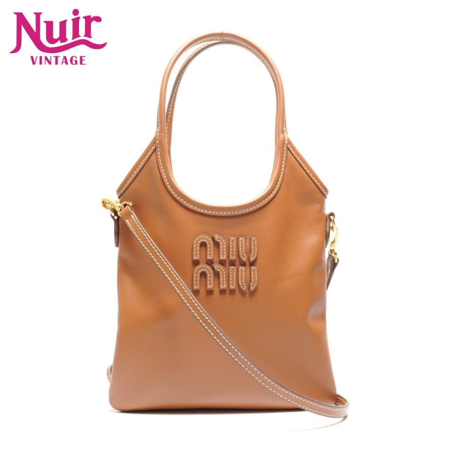 ミュウ Miu ハンドバッグ 2way アイビー レザー 5BA281 ブラウン【中古