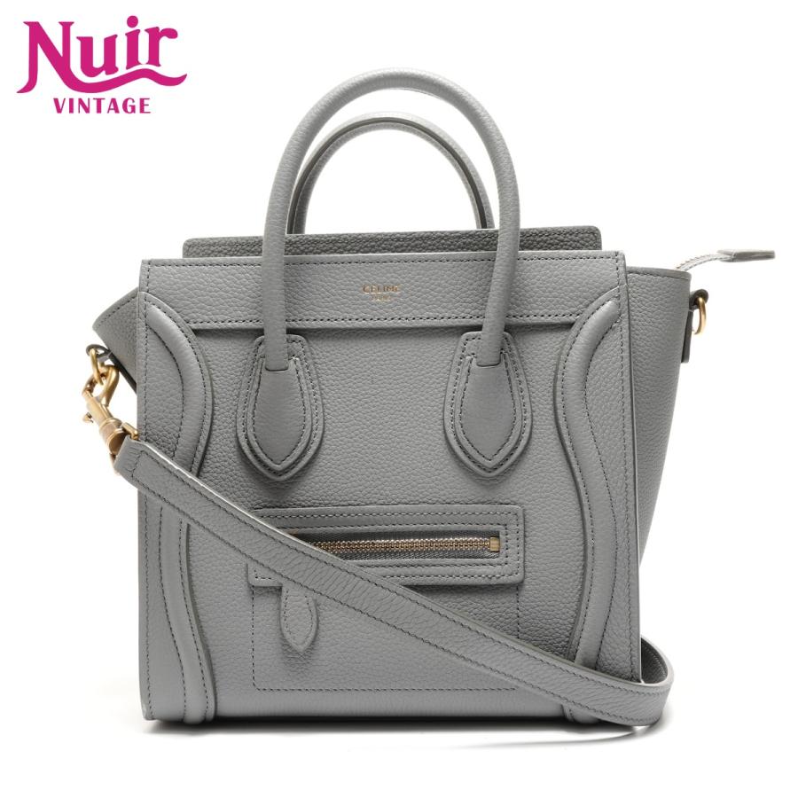 【美品】セリーヌ ラゲージ ナノ 2wayハンドバッグ ショルダーバッグ グレー CELINE（セリーヌ） ハンドバッグ ナノ レザー ラゲージ 2way グレー