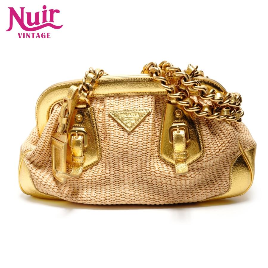 PRADA（プラダ） ショルダーバッグ ラフィア カゴバッグ レザー