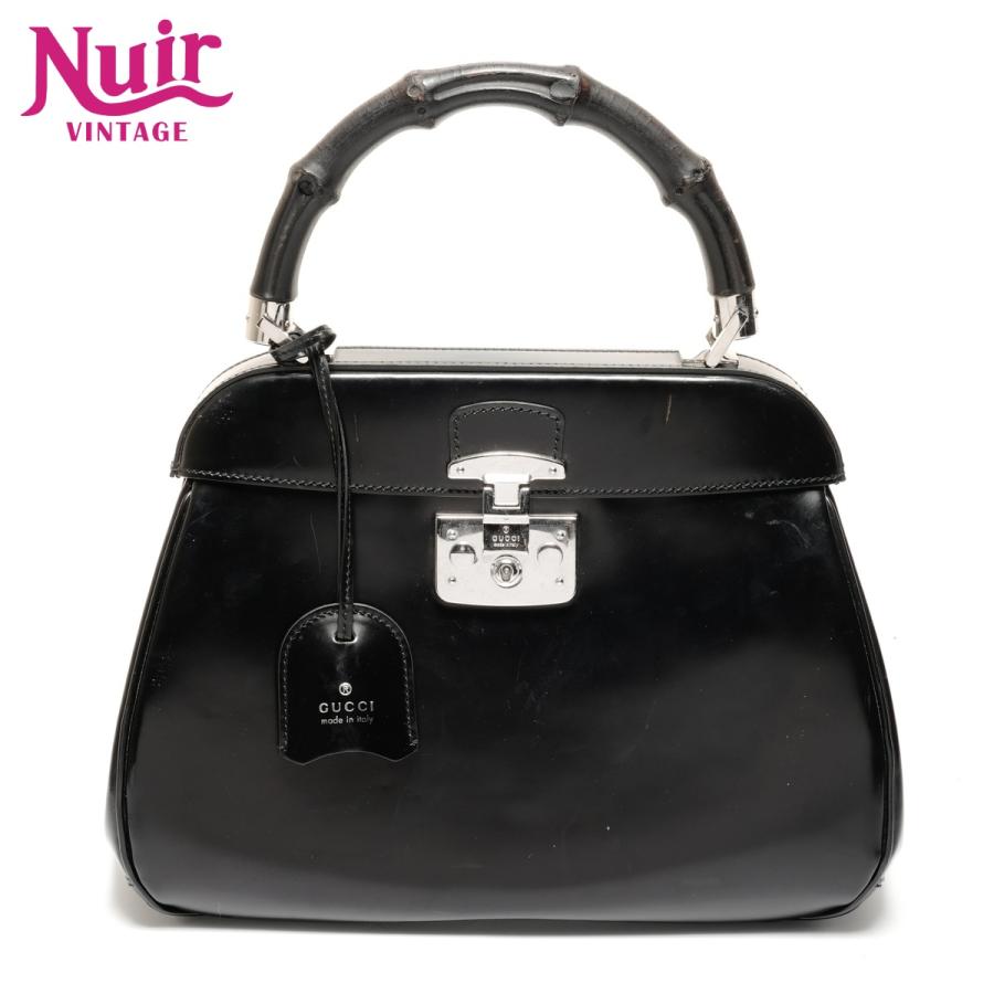 Gucci 　グッチ　GGパターン　バンブー 　ハンドバッグ 黒 GUCCI（グッチ） ハンドバッグ レディロック バンブー ブラック【中古