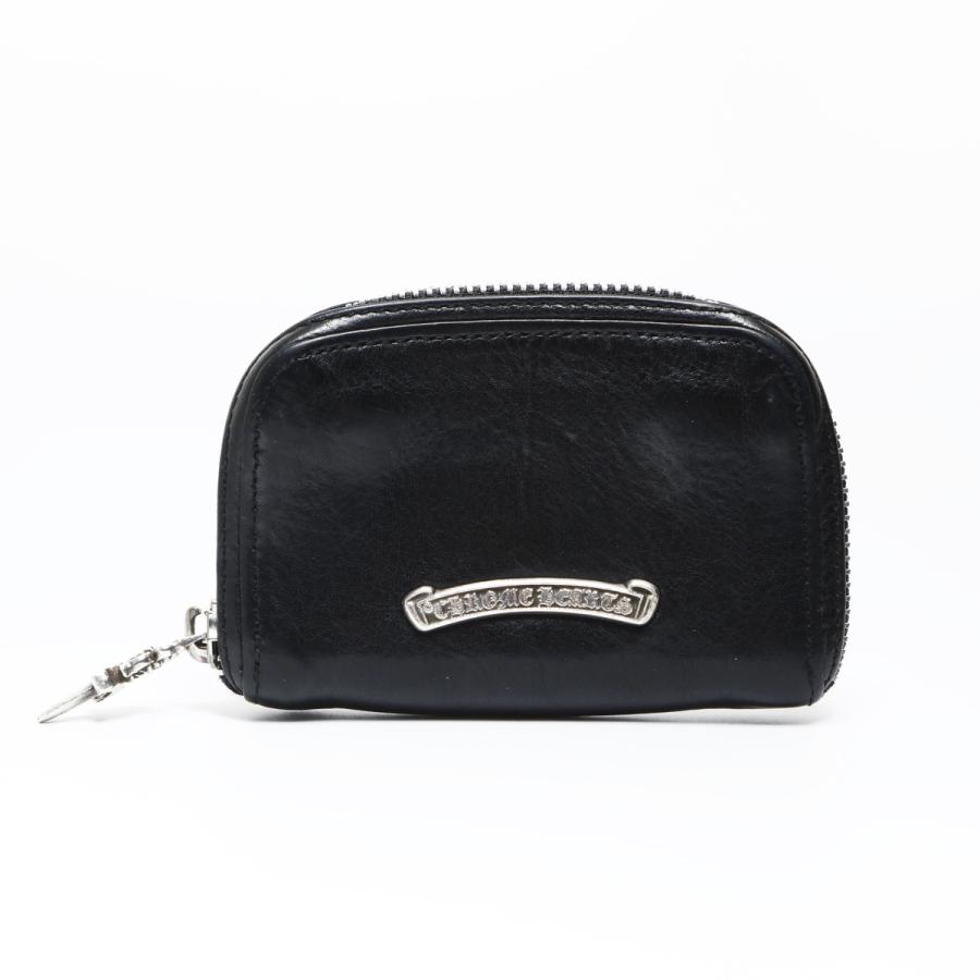 クロムハーツ CHROME HEARTS コインケース レザー スクロールロゴ ダガー ラウンドジップ コインケース ブラック【中古】の画像