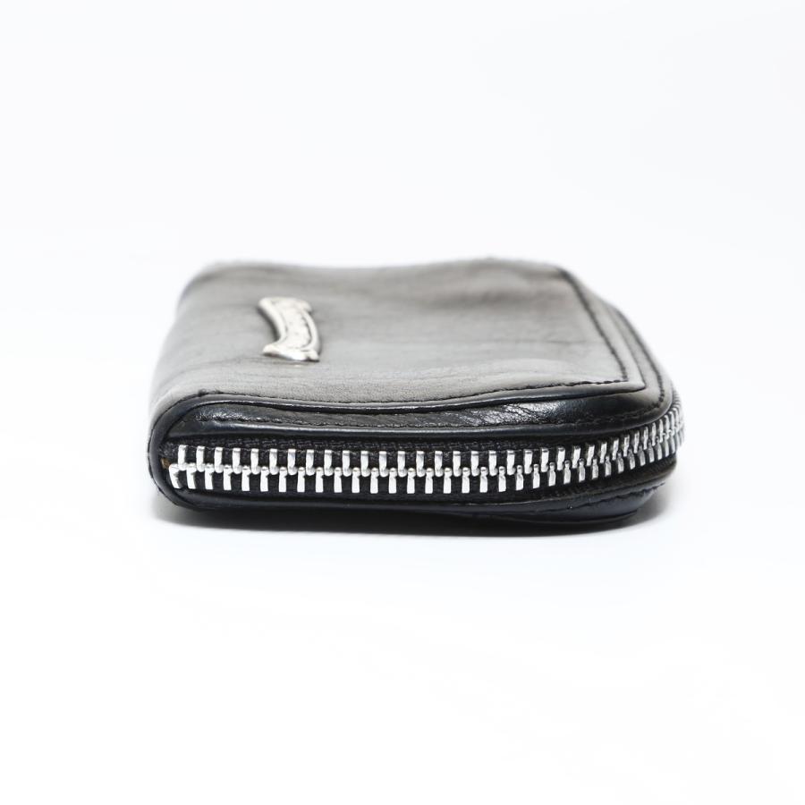 クロムハーツ CHROME HEARTS コインケース レザー スクロールロゴ ダガー ラウンドジップ コインケース ブラック【中古】の画像