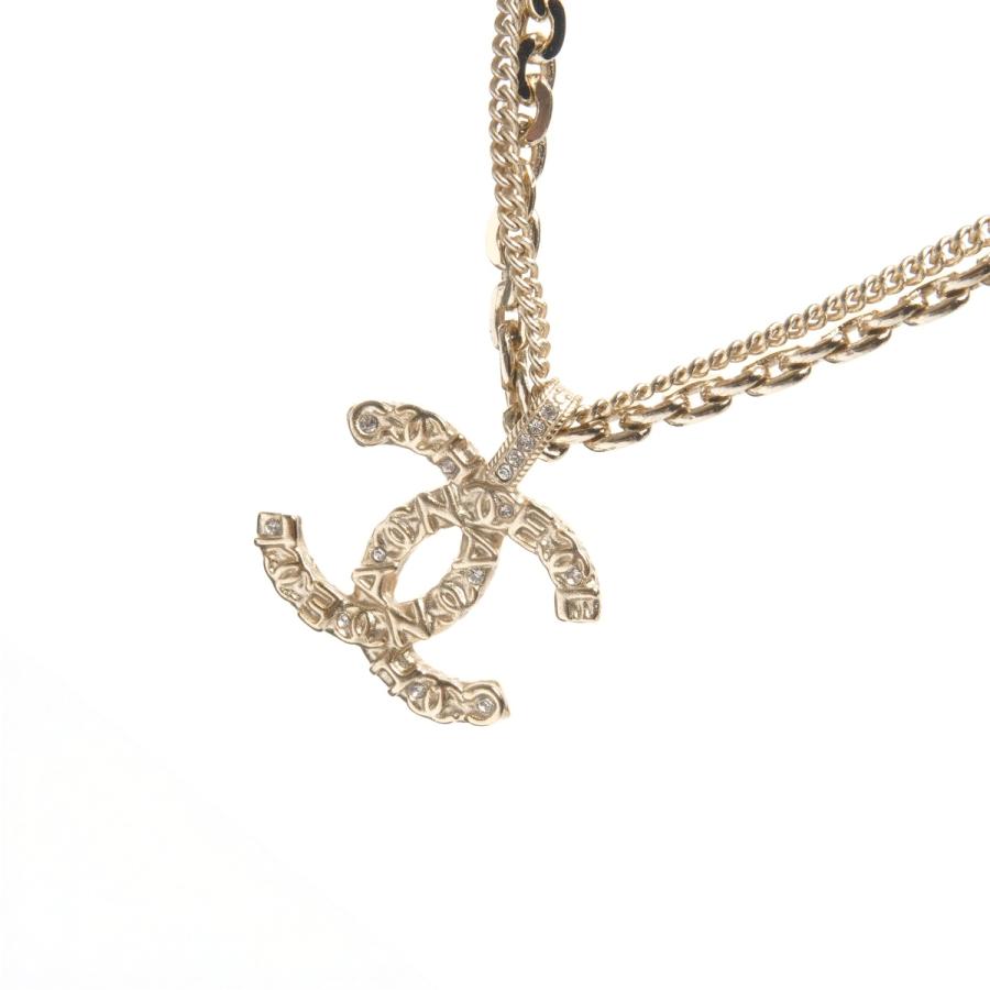 シャネル CHANEL ネックレス ココマーク 2連 ラインストーン A21P ゴールド【中古】の画像