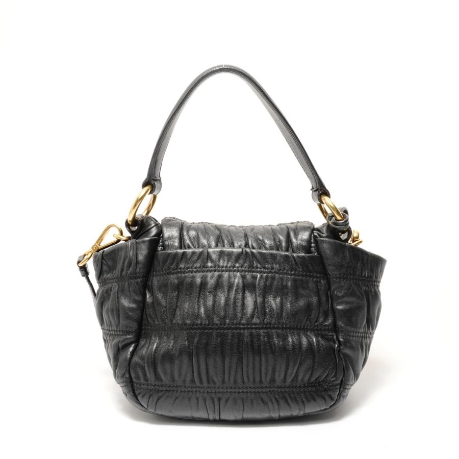 PRADA プラダ ギャザー ハンドバッグ 2WAY ショルダーバッグ PRADA（プラダ） ハンドバッグ ギャザー2WAY レザー ブラック【中古