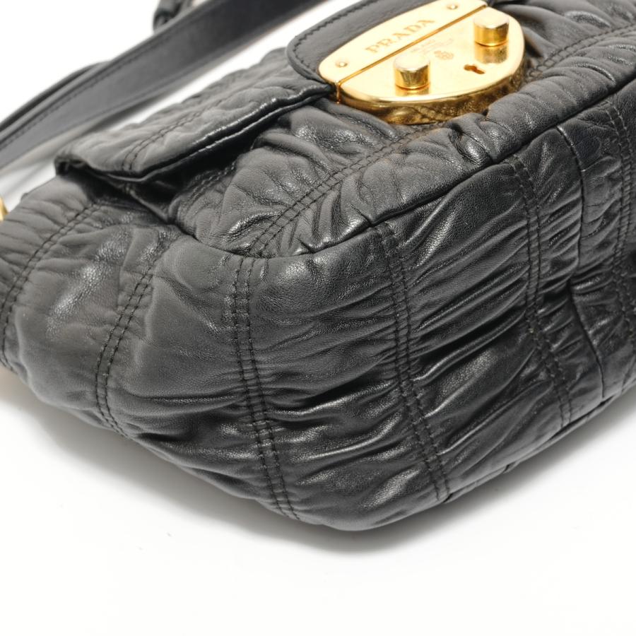 PRADA（プラダ） ハンドバッグ ギャザー2WAY レザー ブラック【中古