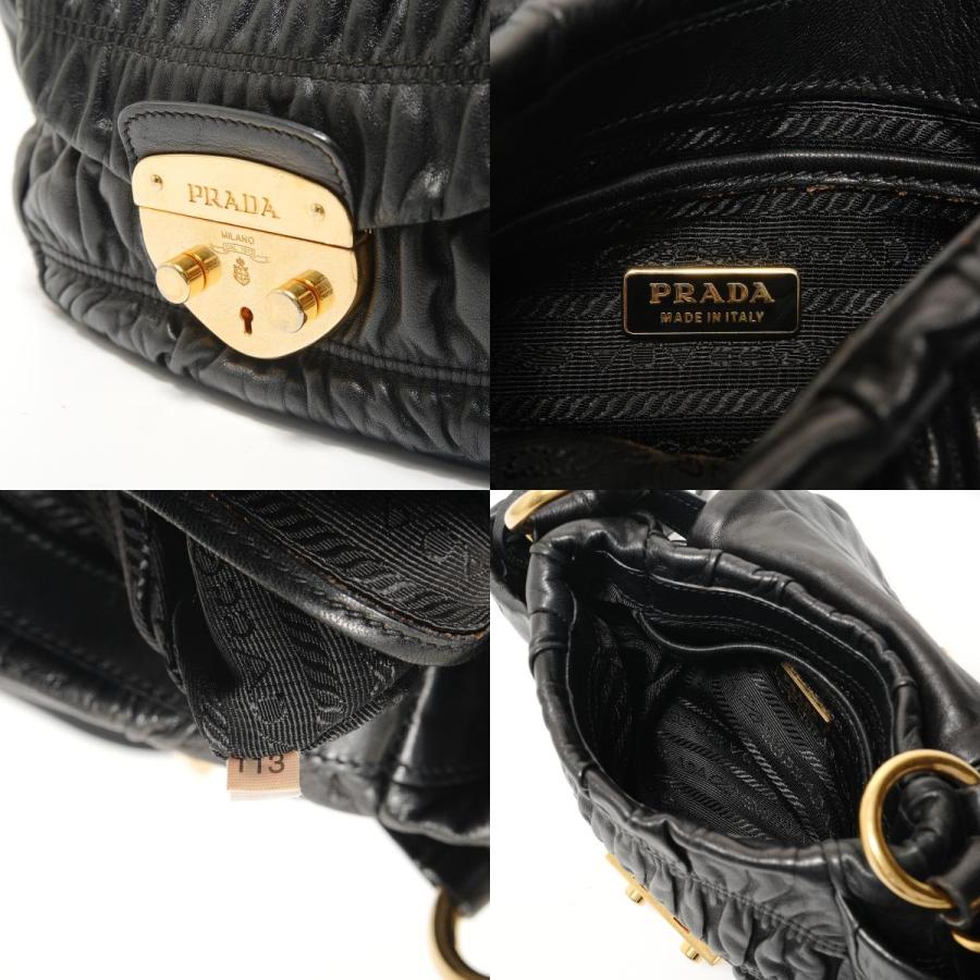 【美品】 PRADA プラダ レザー ギャザー 2way ハンドバッグ ブラック PRADA（プラダ） ハンドバッグ ギャザー2WAY レザー ブラック【中古