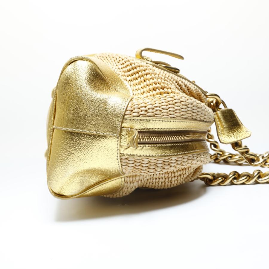 PRADA（プラダ） ショルダーバッグ ラフィア カゴバッグ レザー