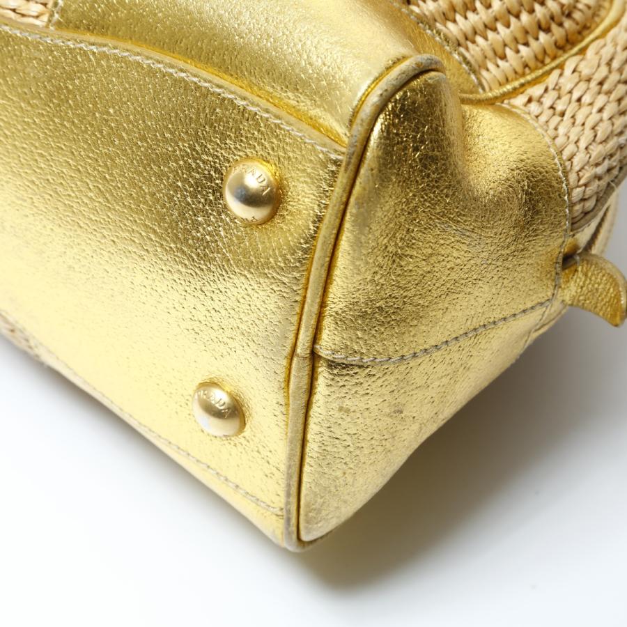 PRADA（プラダ） ショルダーバッグ ラフィア カゴバッグ レザー