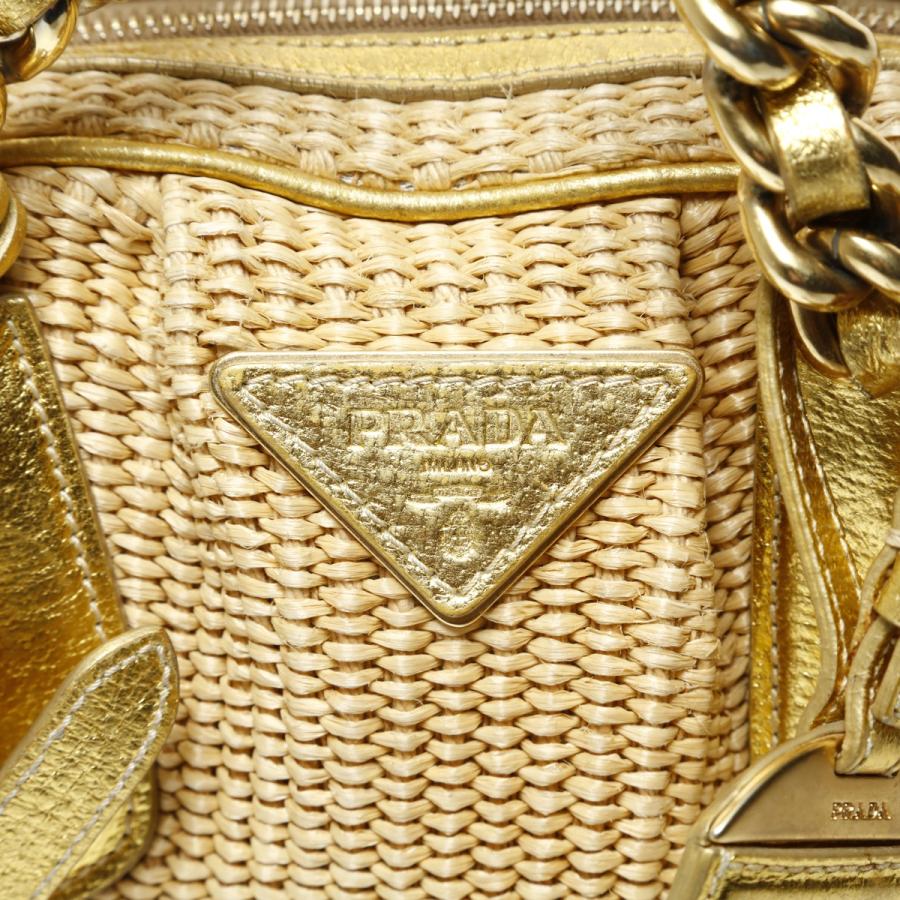 PRADA（プラダ） ショルダーバッグ ラフィア カゴバッグ レザー