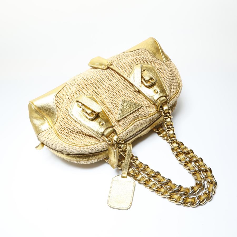PRADA（プラダ） ショルダーバッグ ラフィア カゴバッグ レザー