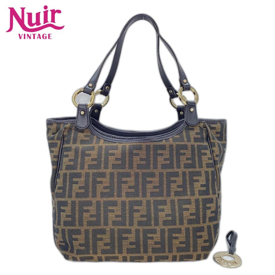 【美品】フェンディ ズッカ トートバッグ ブラウン キャンバス レザー FENDI（フェンディ） トートバッグ ズッカ キャンバス ブラウン【中古
