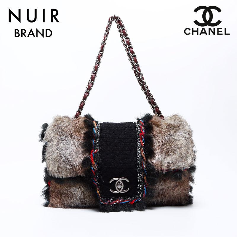CHANEL シャネル ショルダーバッグ 14番台 ラビットファー ツイード 