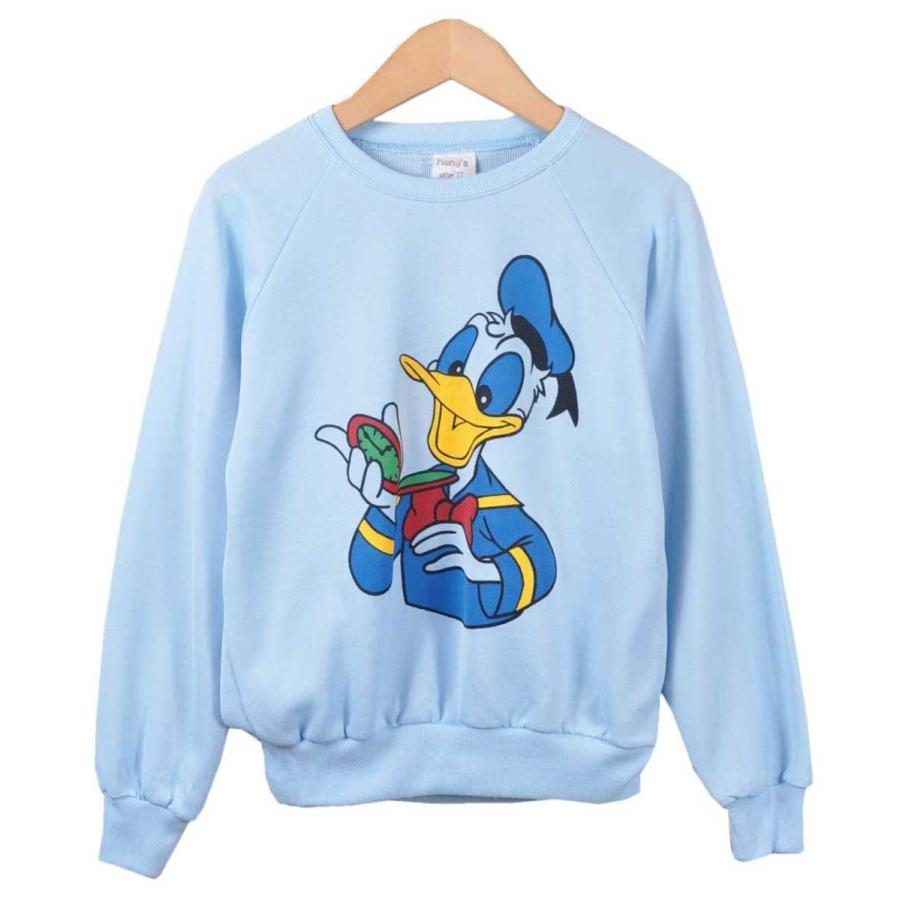 ヴィンテージ 1980年代 USA製 Heng's DISNEY ディズニー ドナルドダック 薄手スウェット ベビーブルー レディースS相当