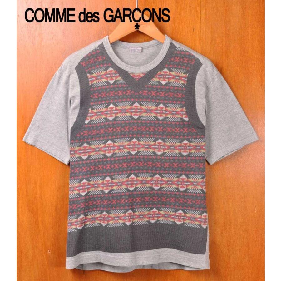 2001年 日本製 COMME des GARCONS HOMME コム・デ・ギャルソン オム ニットベスト騙し絵 半袖Tシャツ  グレー×ニットベスト柄 メンズS相当 :1640016741-160616:古着雑貨ペンギントリッパー2号店 - 通販 - Yahoo!ショッピング
