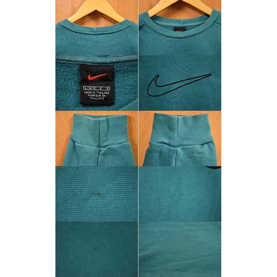 90s USA製 NIKEナイキ スウッシュ ワンポイント スウェット 緑 キッズS