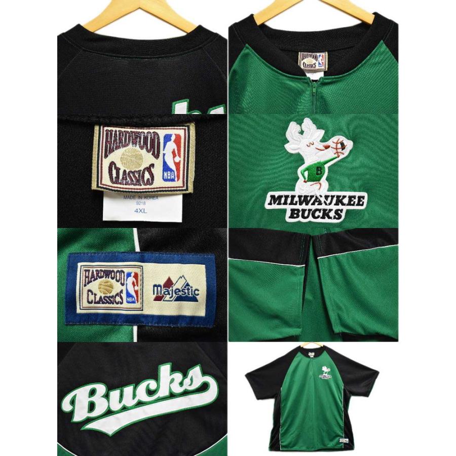 ビッグ Majestic HARDWOOD CLASSICS NBA ミルウォーキー・バックス 半袖ハーフジップ ウォームアップシャツ 6XL相当(39264｜penguintripper2｜03