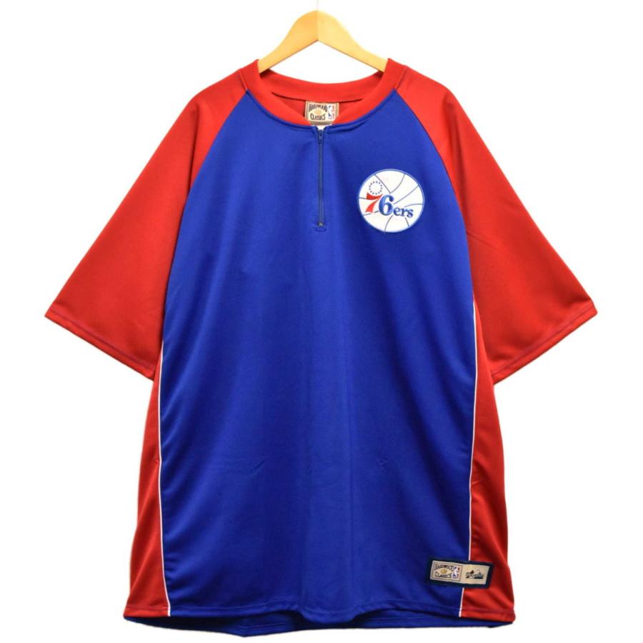 MAJESTIC - ビッグ Majestic HARDWOOD CLASSICS NBA Philadelphia 76ers Sixers 半袖ハーフジップ ウォームアップシャツ 4XL好いかげんに(39265 ウォームアップウエア-ウエア