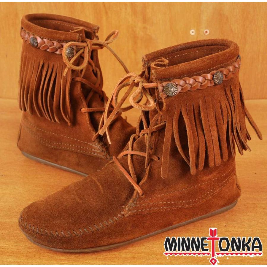 MINNETONKA オレンジ スエード フリンジ モカシン
