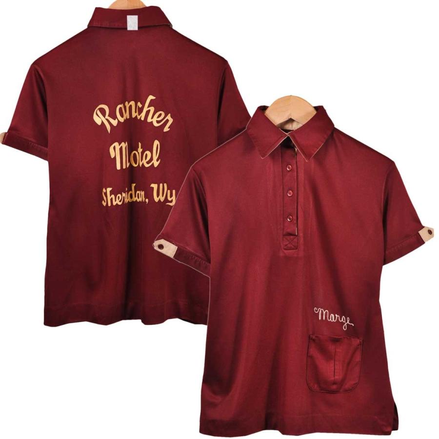 ヴィンテージ 1970年代頃 ボウリング ポロシャツ ワインレッド レディースM相当(13952 ウエア、シャツ