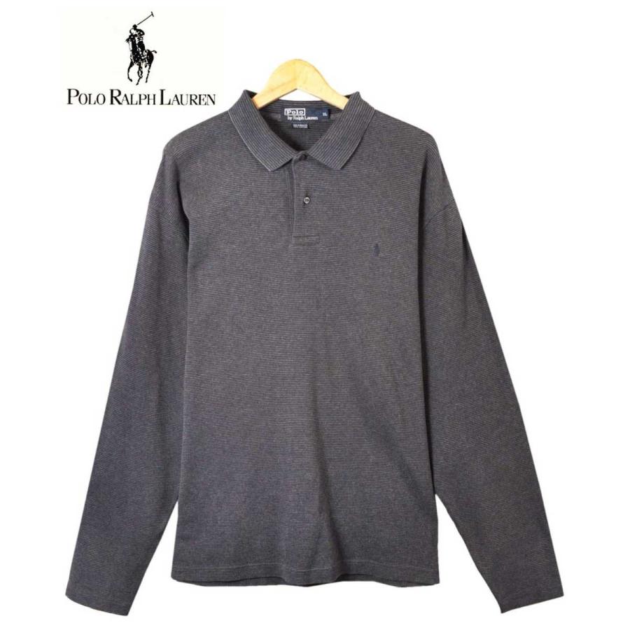 Polo Ralph Lauren ポロ ラルフローレン 長袖 ポロシャツ グレー×ネイビー ボーダー柄 メンズXL(15756｜penguintripper