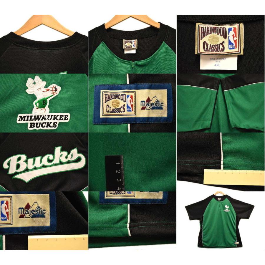 ビッグ Majestic HARDWOOD CLASSICS NBA ミルウォーキー・バックス 半袖ハーフジップ ウォームアップシャツ 6XL相当(39262｜penguintripper｜03