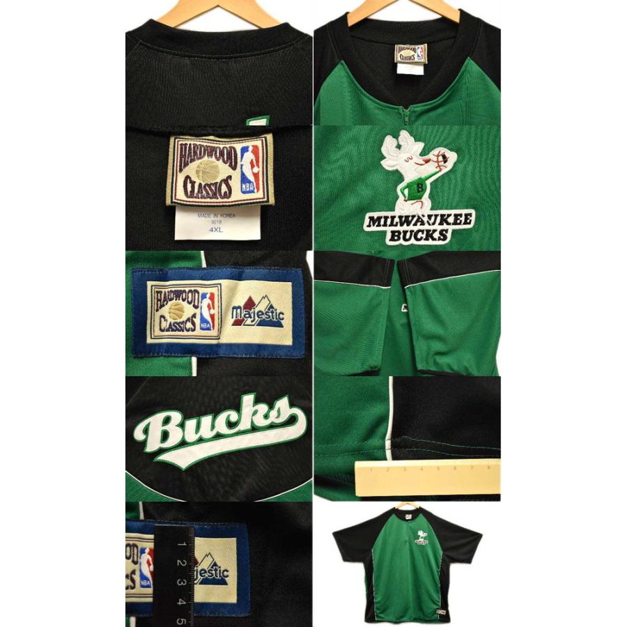 ビッグ Majestic HARDWOOD CLASSICS NBA ミルウォーキー・バックス 半袖ハーフジップ ウォームアップシャツ 6XL相当(39263｜penguintripper｜03