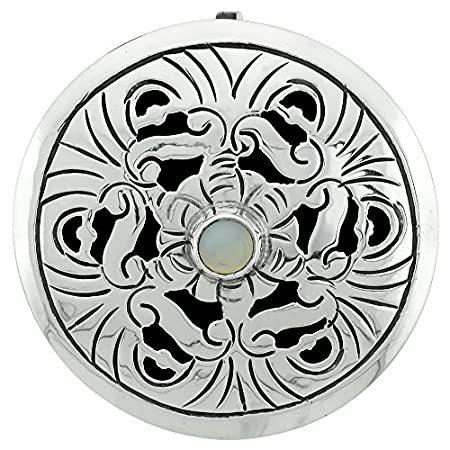 スターリングシルバー フローラル曼荼羅ブローチピンペンダント ムーンストーンクリスタル付き 1 5/8インチ