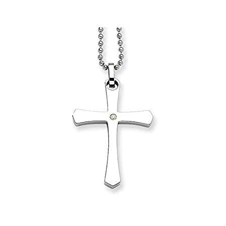 ステンレススチールPolished Fancy Lobster Closure 14 Kゴールドwith 2ptダイヤモンドクロスペンダントネックレス