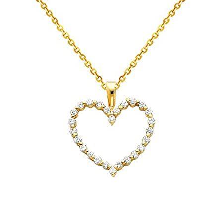 The World Jewelry Center 14k Real Yellow Gold Open Heart CZ Pendant with 1.