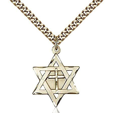 ゴールドFilled Star of David w /クロスペンダント7 / 8 x 5 / 8インチwith Heavy縁石チェーン