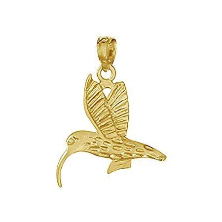 14k Yellow Gold Animal Charm Pendant, 2-D Hummingbird with Curved Beak, Tex