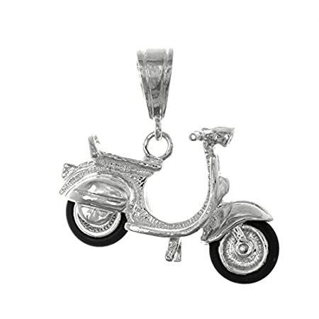925スターリングシルバーノベルティチャームペンダント、3d Vespa with Rubber Tires