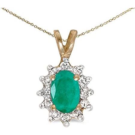 10 Kイエローゴールドオーバルエメラルドとダイヤモンドペンダント(チェーンは含まれません