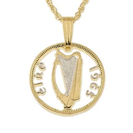 アイルランドハープペンダント&ネックレス、アイルランド3つペンスコインハンドカット