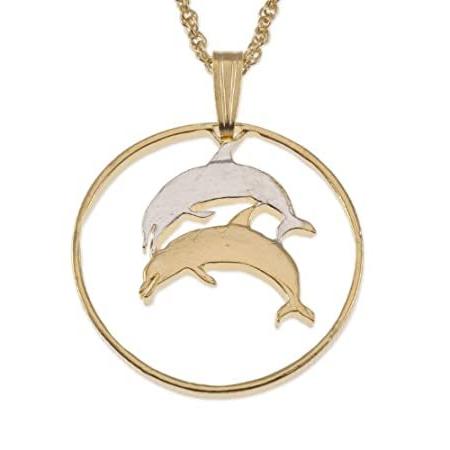 イルカペンダント&ネックレス アイスランド5クローナー ハンドカットコイン