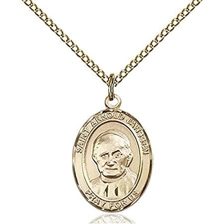 聖Arnold Janssen手作りオーバルメダルペンダント14 KTイエロー金張り ゴールド