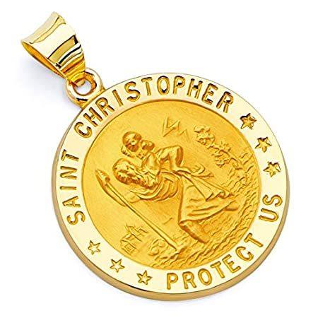 14K リアル イエローゴールド 宗教 聖クリストファー チャーム ペンダント