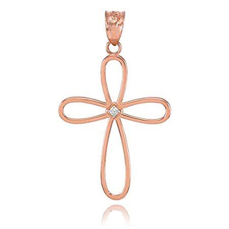 上品な14 Kローズゴールドソリティアダイヤモンドインフィニティクロスチャームペンダント