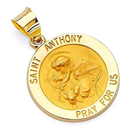 Wellingsale 14 Kイエローゴールド光沢宗教聖Anthony 