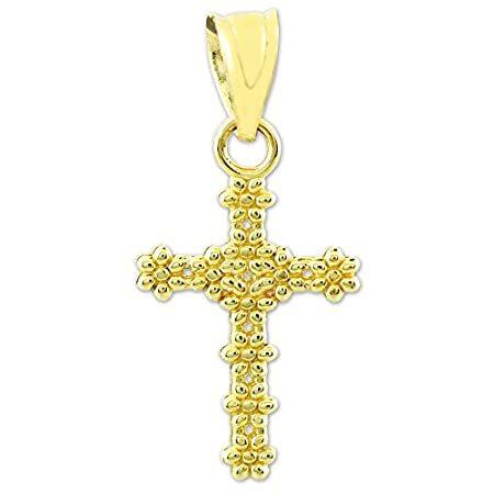 14 K黄色ゴールド花クロスチャームペンダント