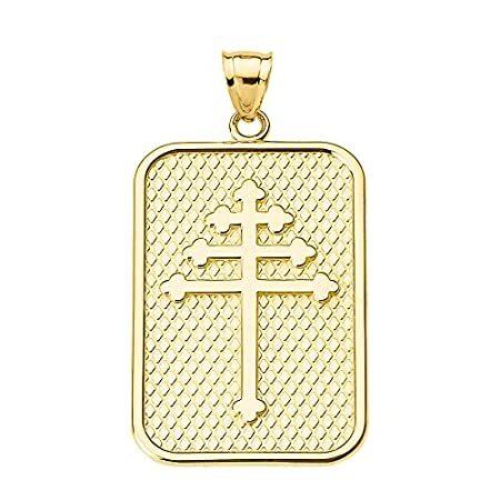 10 K黄色ゴールドEngravable Maroniteクロスペンダントネックレス