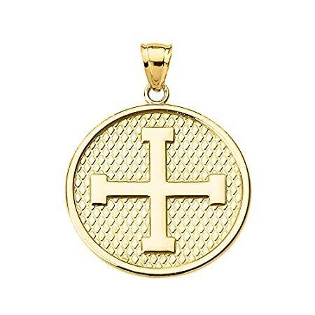 10 K黄色ゴールドEngravableギリシャクロスペンダントネックレス