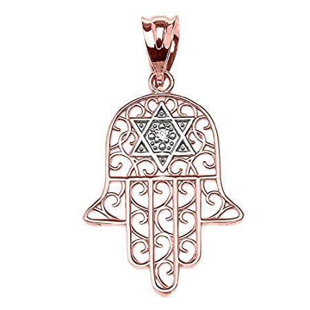 10 KローズゴールドHamsa Hand with Star of DavidダイヤモンドCenteredペンダント : Middle Eastern Jewelry 10k Rose Gold Hamsa Hand With