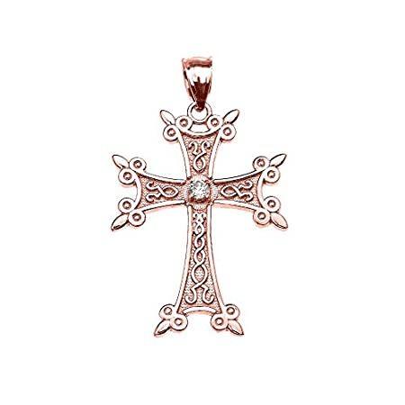 ソリティアダイヤモンドArmenian Crossペンダント10 Kローズゴールド
