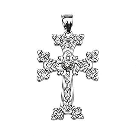 10 KホワイトゴールドArmenian Crossソリティアダイヤモンドペンダント