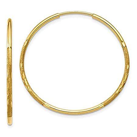 14Kイエローゴールド製ダイヤモンドカットの連続エンドレスヒープイヤリング 1.25mmチューブ